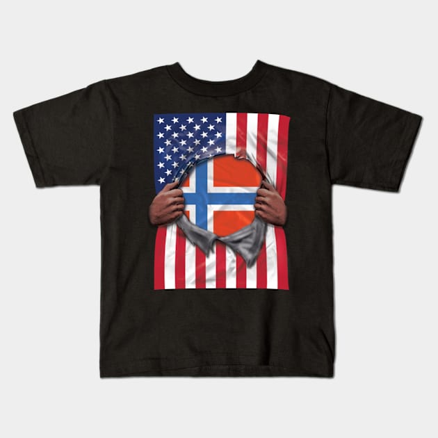 Norway Flag American Flag Ripped - Gift for Norwegian From Norway Kids T-Shirt by Country Flags